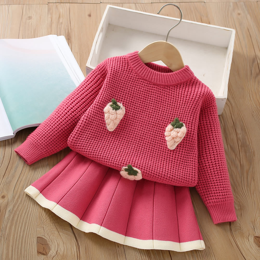 Toddler Girl 3D Strawberry Knitted 2 Pieces Set