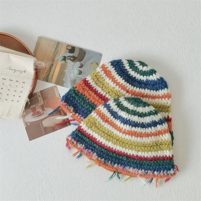 Baby Colorful Retro Style Tassels Bucket Hat