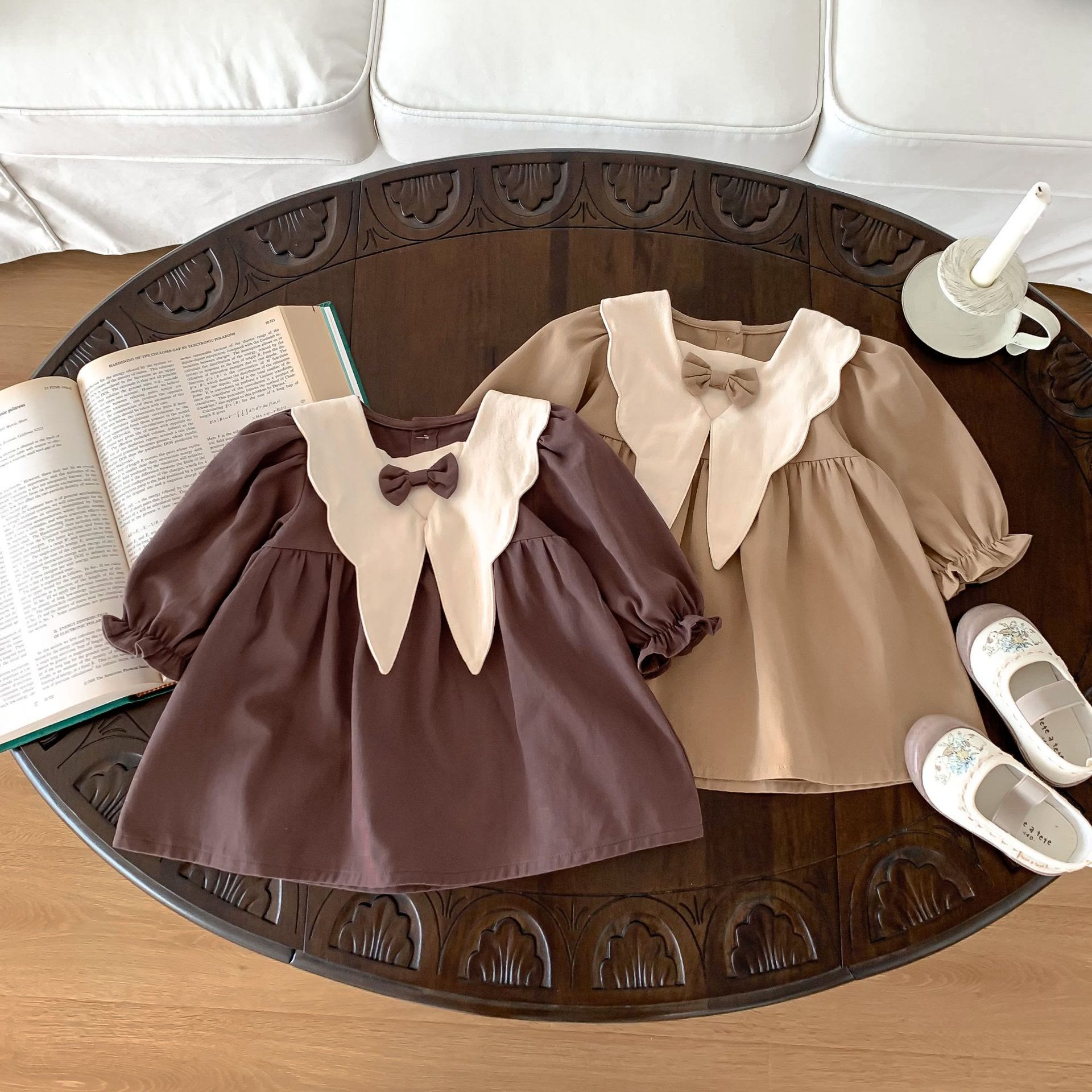 Baby Girl Bow Lapels Puff Sleeves Dress