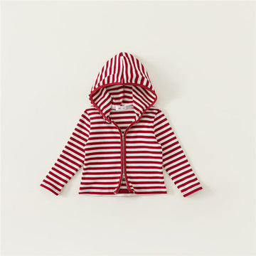 Toddler Girl Red Striped Hooded Zipper Coat