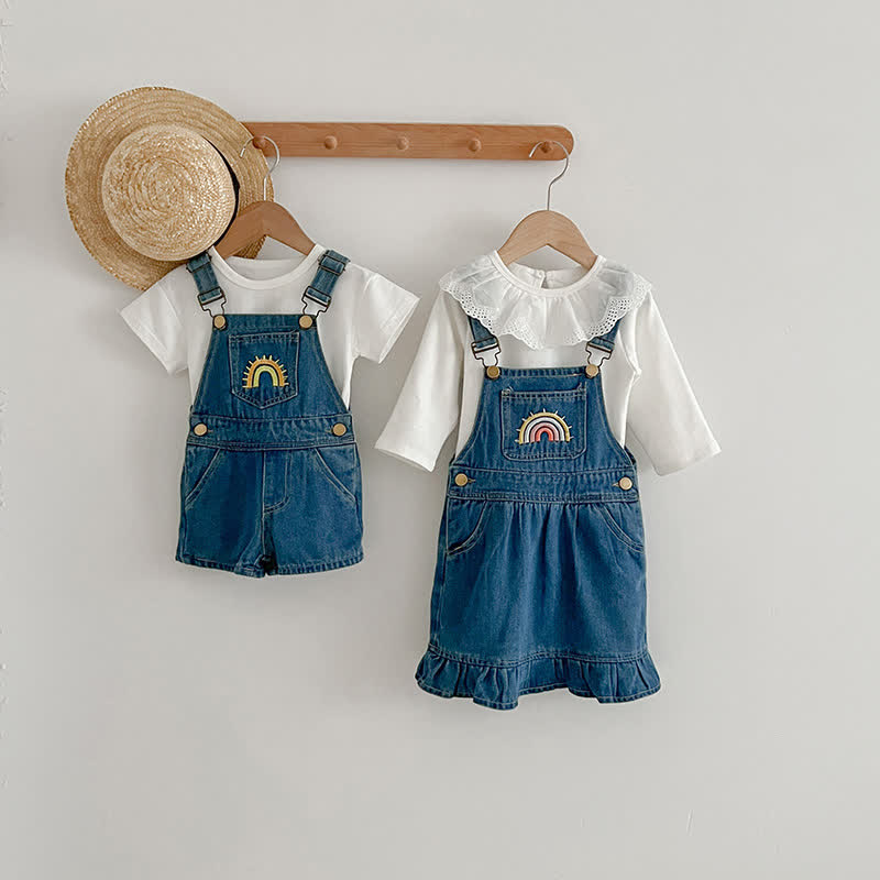 Baby Rainbow Denim Overalls with Sister Dress