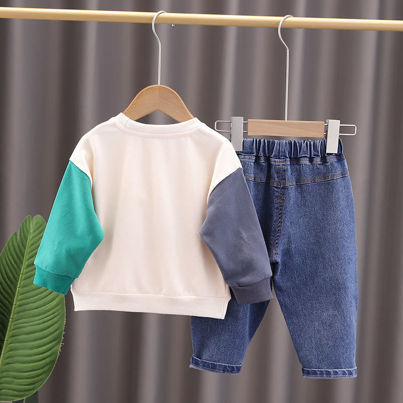 Toddler Animal Denim Contrast Sleeves 2 Pieces Set