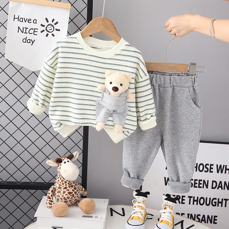 Toddler Bear Striped Sweatshirt and Pants Set