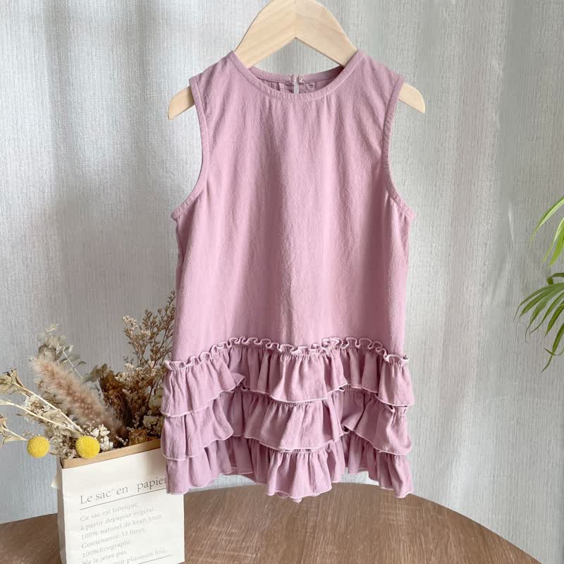 Toddler Girl Solid Color Lace Trim Sleeveless Dress