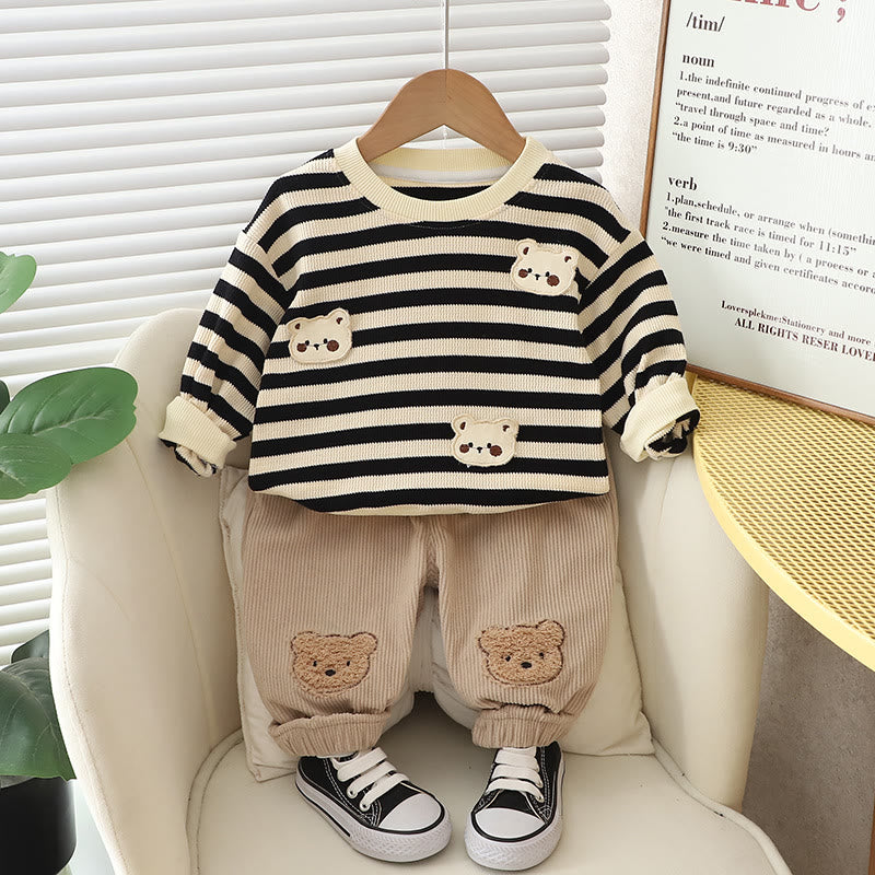 Toddler Striped Bear Patch Corduroy 2 Pieces Set