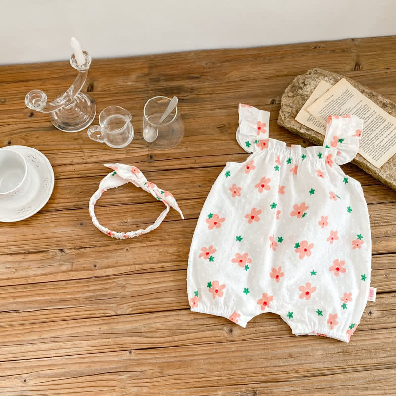 Baby Flower Ruffled Romper with Headband