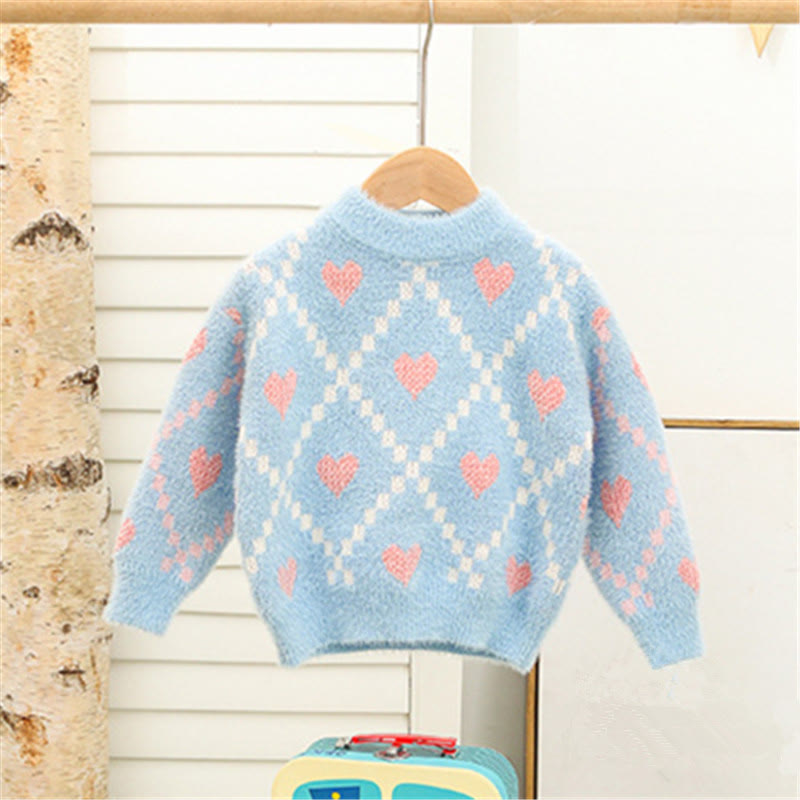 Toddler Girl Thermal Fuzzy Heart Diamond Sweater