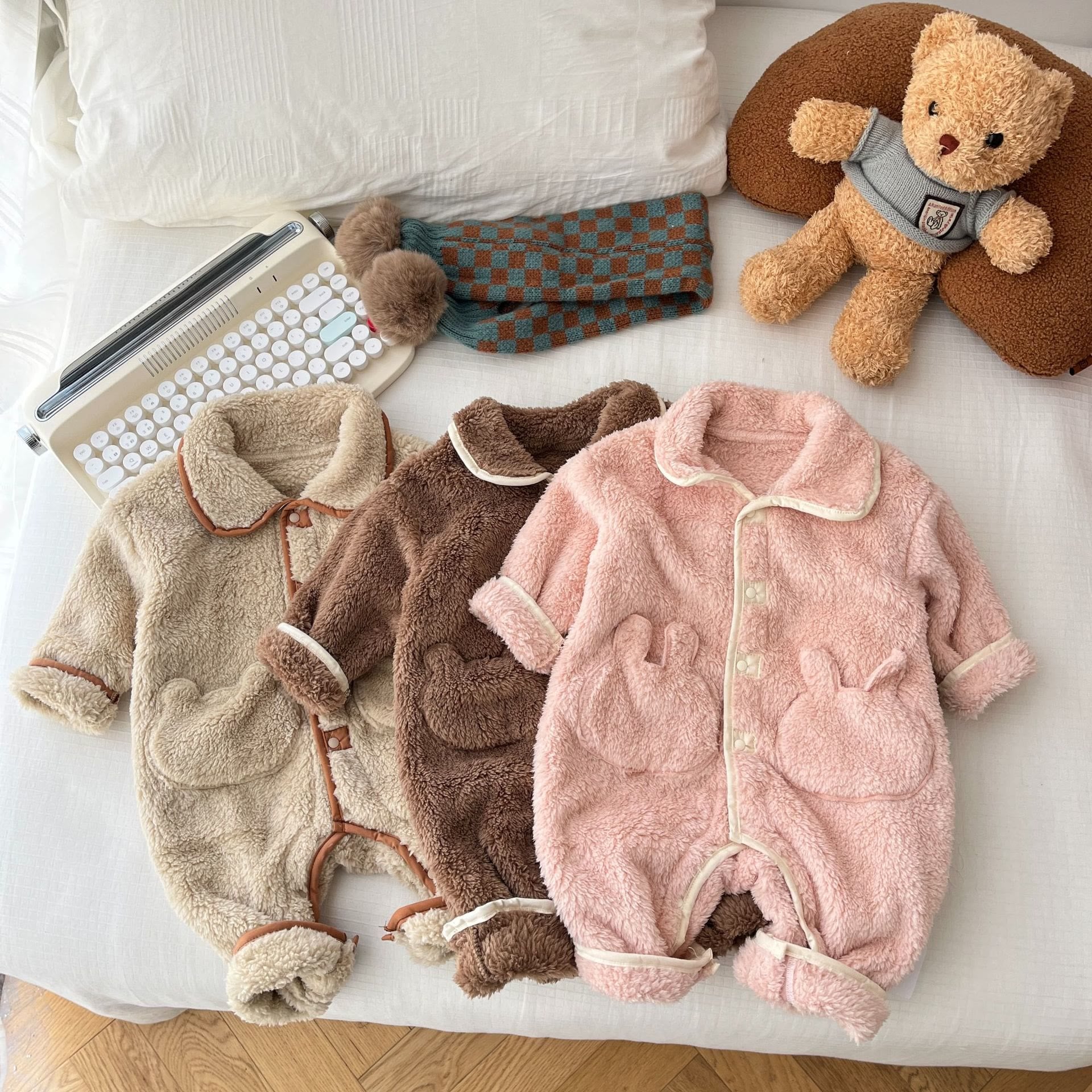 Baby Girl Polo Fleece Bunny Romper