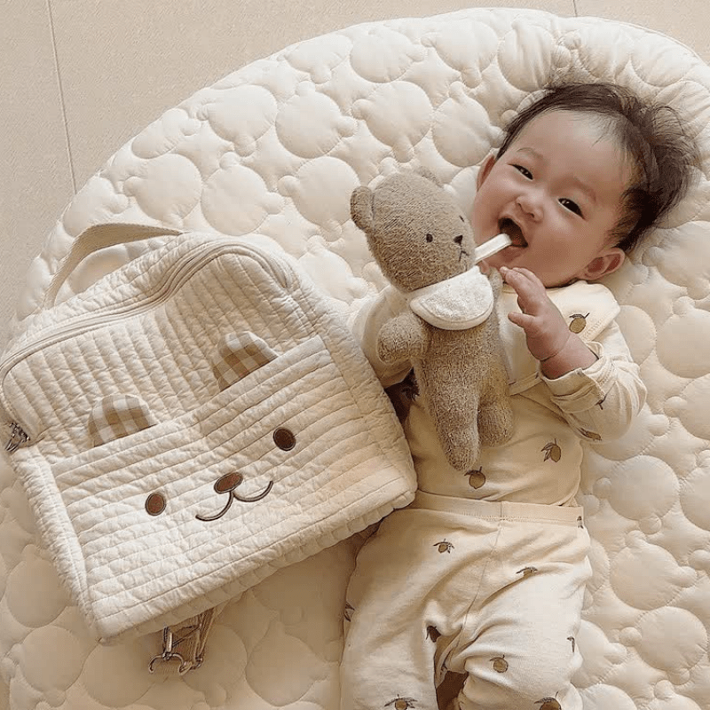 Quilted Embroidered Bear Stroller Bag