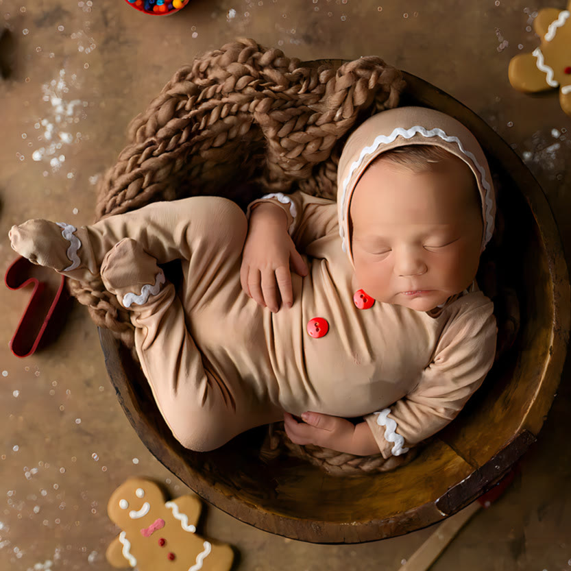 Newborn Photography Gingerbread Man Romper with Hat