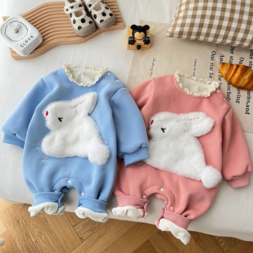 Baby Girl Lace Fleece Bunny Romper