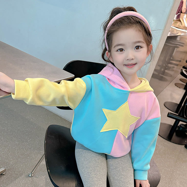 Toddler Girl Macaron Color Star Sweet Hoodie