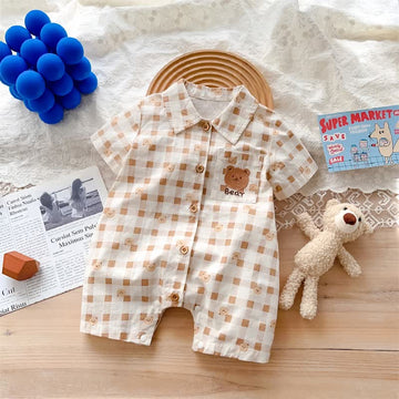 BEAR Baby Plaid Polo Color Newborn Romper