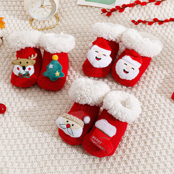 Baby Santa Claus Tree Reindeer Sherpa Floor Socks