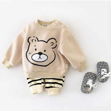 Baby Cartoon Bear Head Casual Fleece Lined Sweatshirt