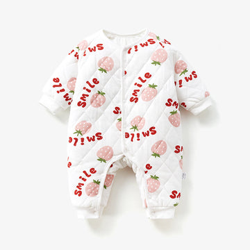 SMILE Baby Strawberry Slogan Quilted Romper