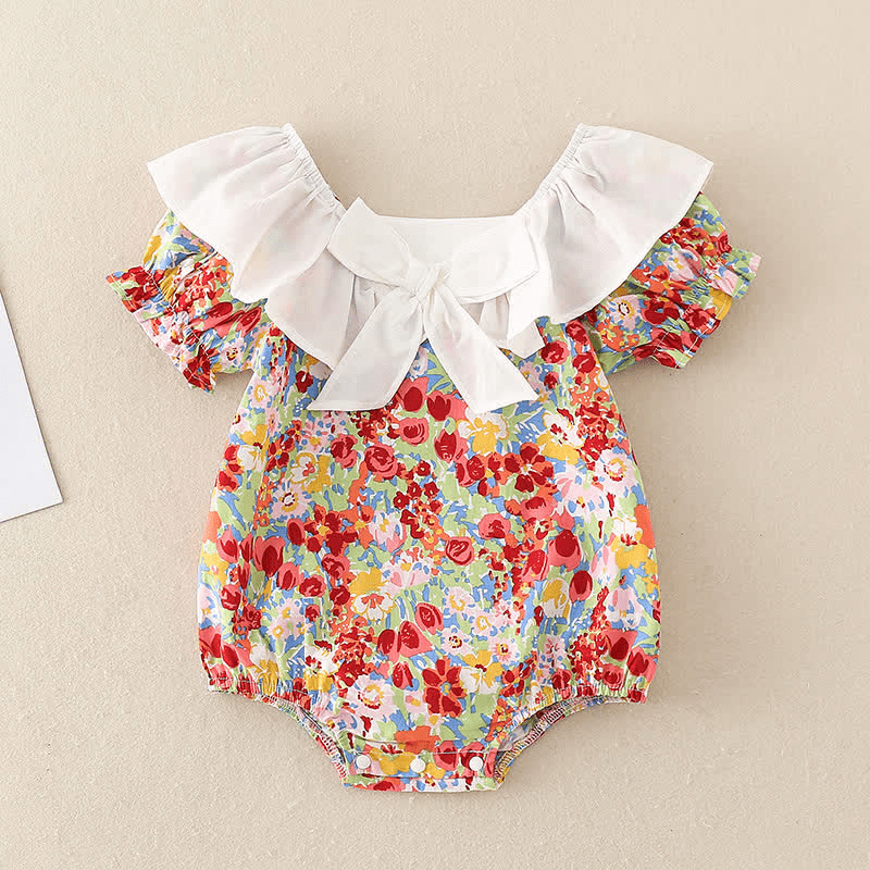 Baby Flounced Bowknot Flower Bodysuit