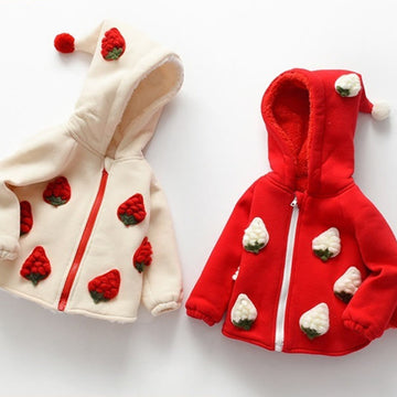 Baby Girl Strawberry Fleece Lined Hooded Warm Coat