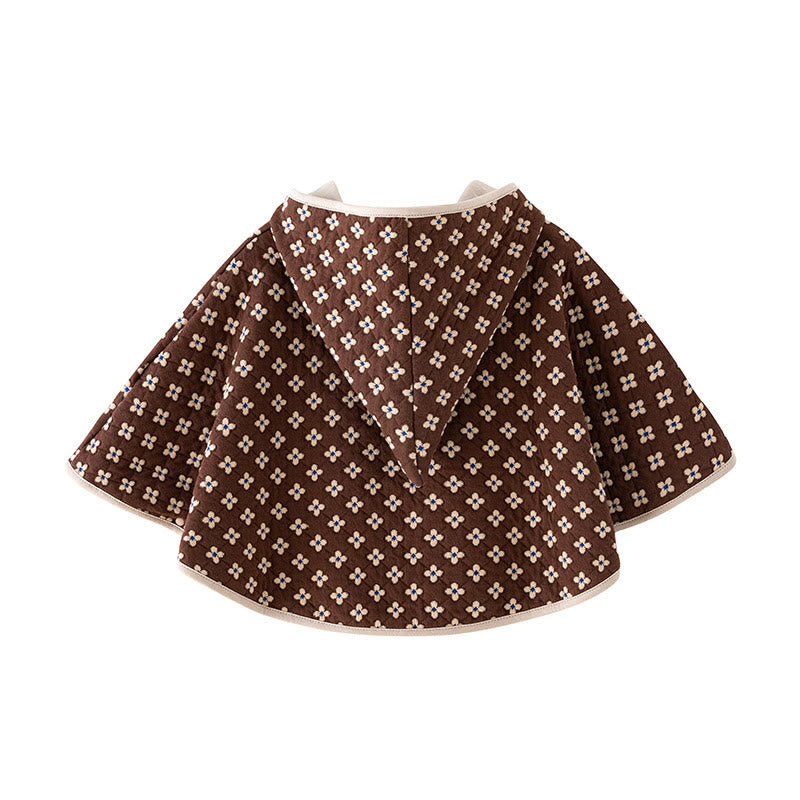 Toddler Girl Flower Hooded Brown Cloak