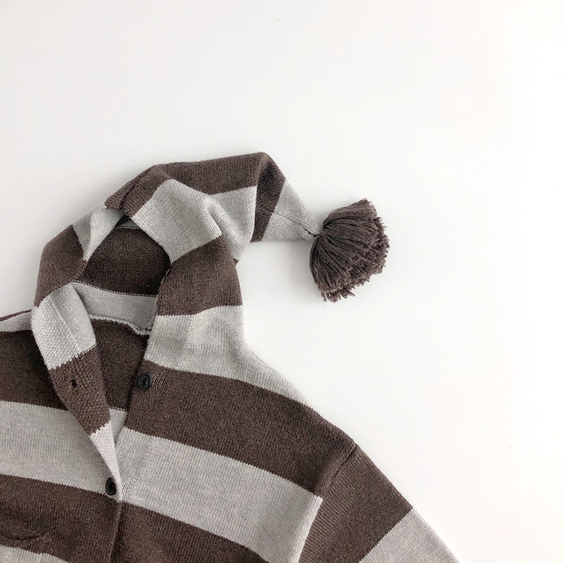 Toddler Striped Pompom Hooded Sweater