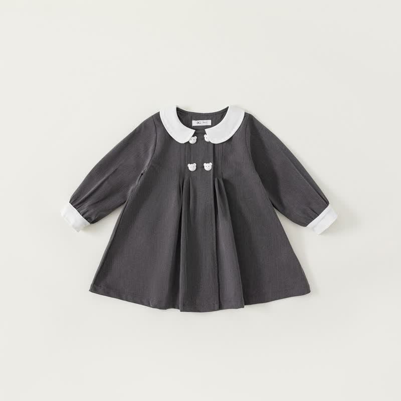 Toddler Girl Bear Lapel Collar Dress