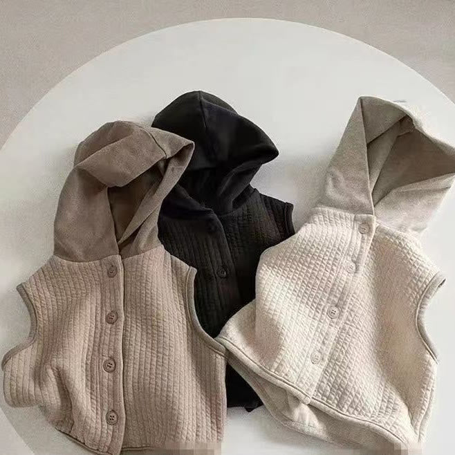 Toddler Solid Color Hooded Ribbed Vest