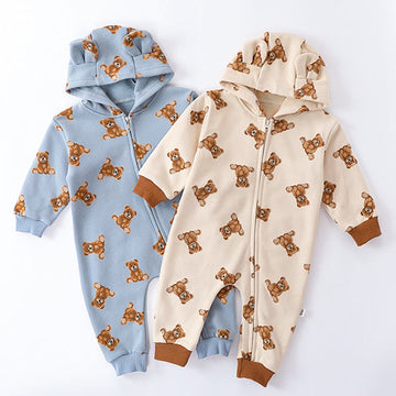 Baby Teddy Hooded Zipper Lovely Romper