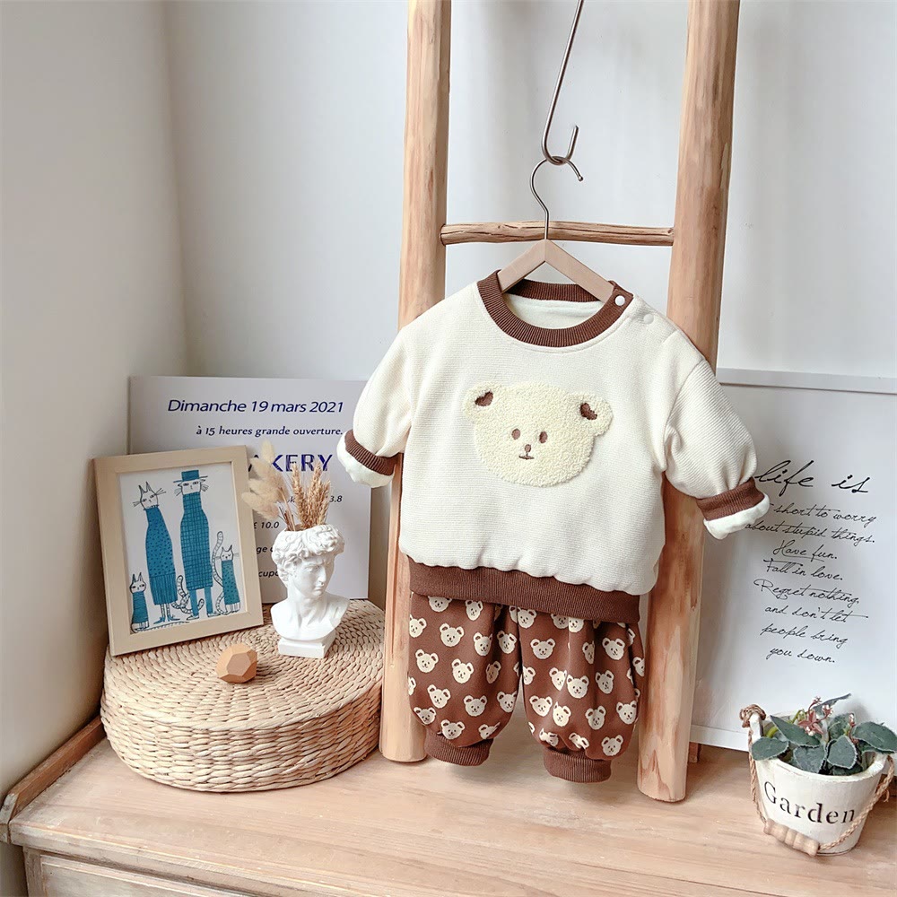 Baby Cartoon Bear Heart Fleece 2 Pieces Set