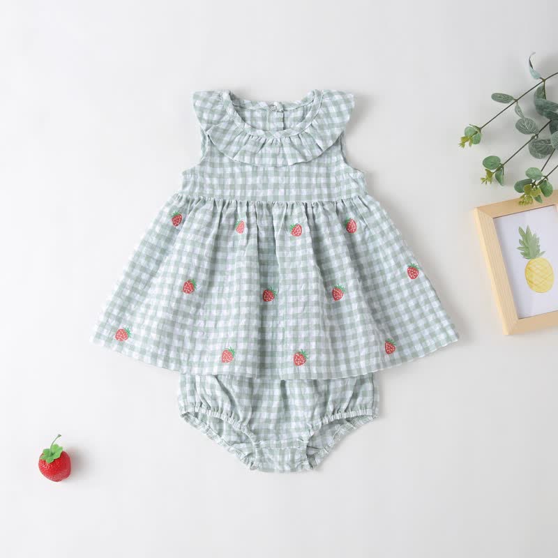 Baby Strawberry Plaid Blouse and Bloomers Set