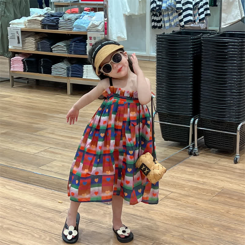 Toddler Girl Heart Plaid Sling Dress