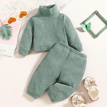 BABY Solid Color High Collar Top and Pants Set