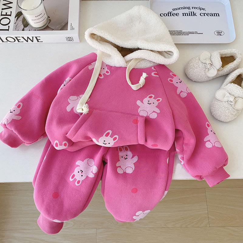 Toddler Girl Hooded Bunny Fleece 2 Pieces Set