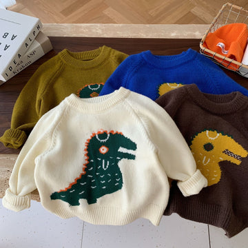 Toddler Cartoon Dinosaur Jacquard Knitted Sweater