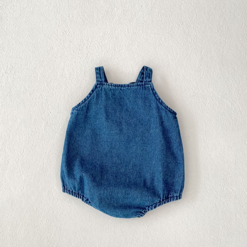 Baby Heart Denim Strap Bodysuit