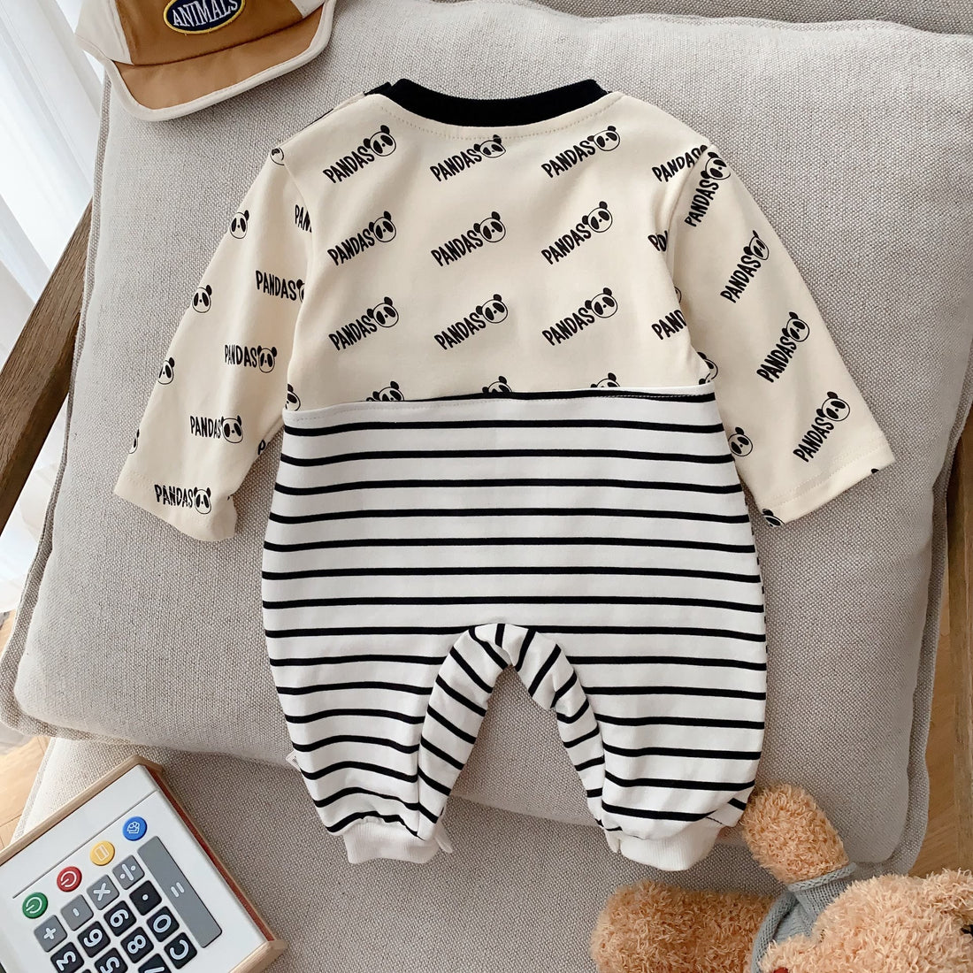 PANDAS Baby Striped Fake 2 Pieces Romper