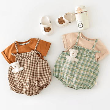 Baby Plaid Strap Overalls with Doll