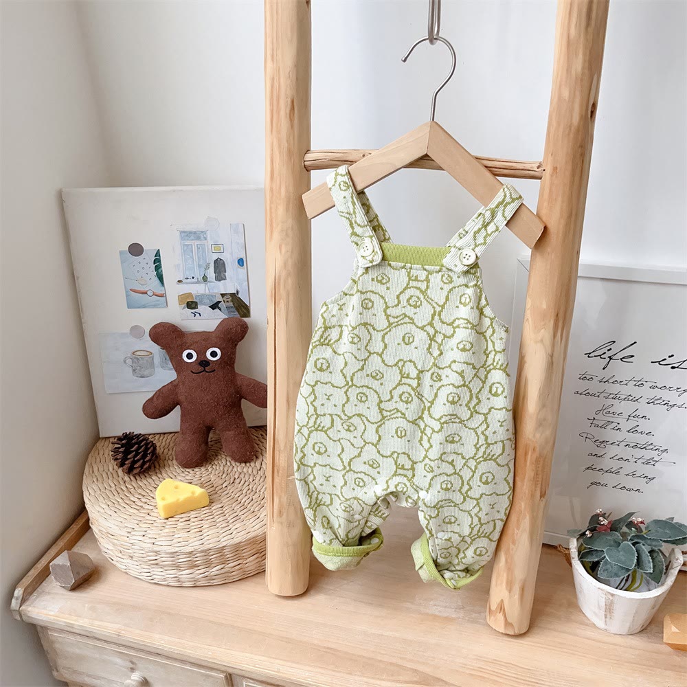 Baby Green Lovely Cartoon Bear Head Overalls