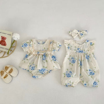 Baby Flower Ruffled Trim Romper Set