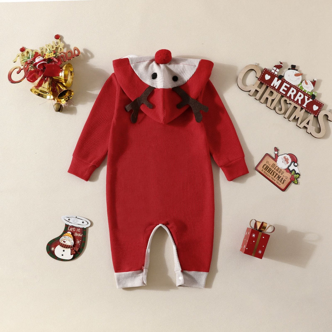 Baby Newborn Christmas Elk Hooded Romper