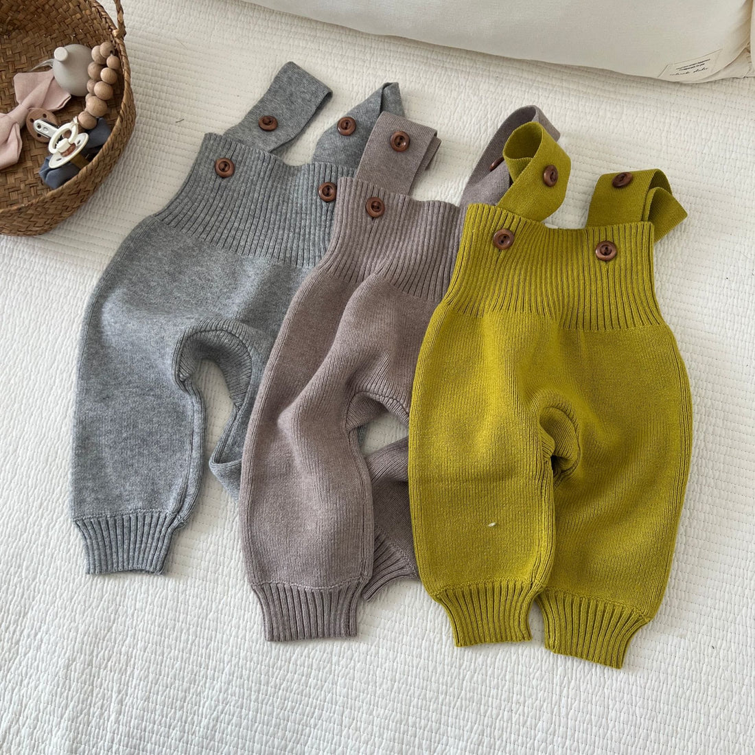 Baby Solid Color Knitted Casual Overalls