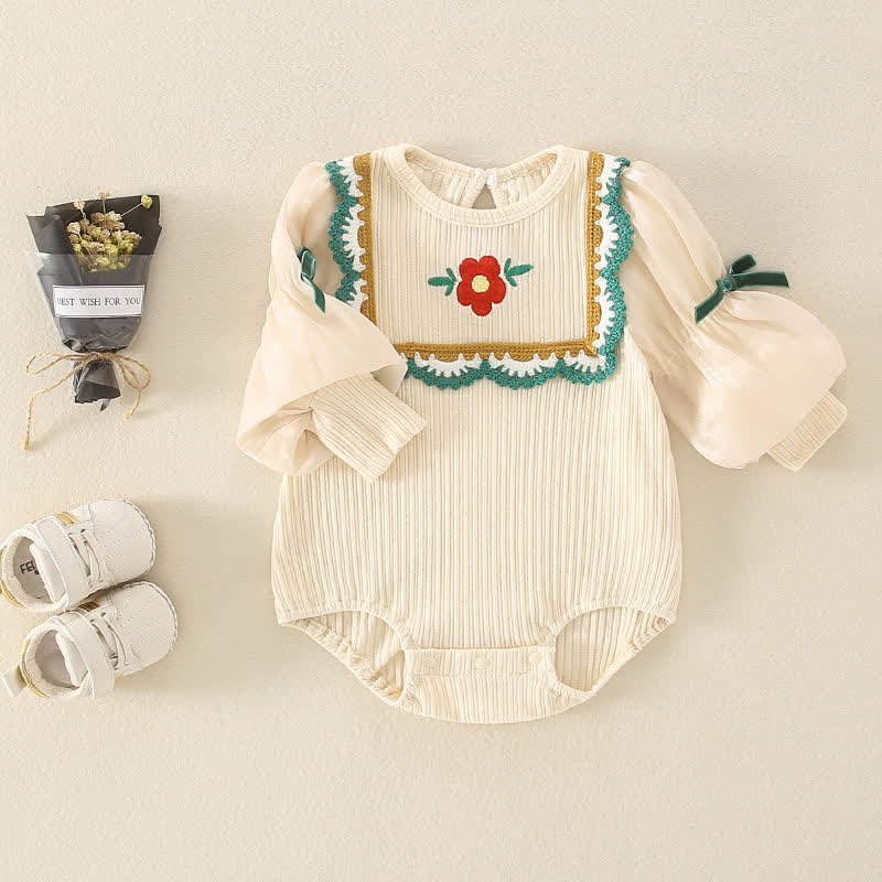 Baby Newborn Embroidered Flower Bodysuit