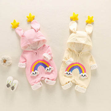 Baby Rainbow Smiley Hooded Romper