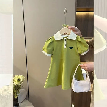 Toddler Girl Heart Polo Collar Dress