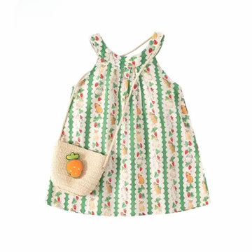 Toddler Girl Bunny Strawberry Halter Neck Dress