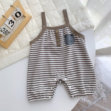 Baby Striped Bear Patch Strap Romper