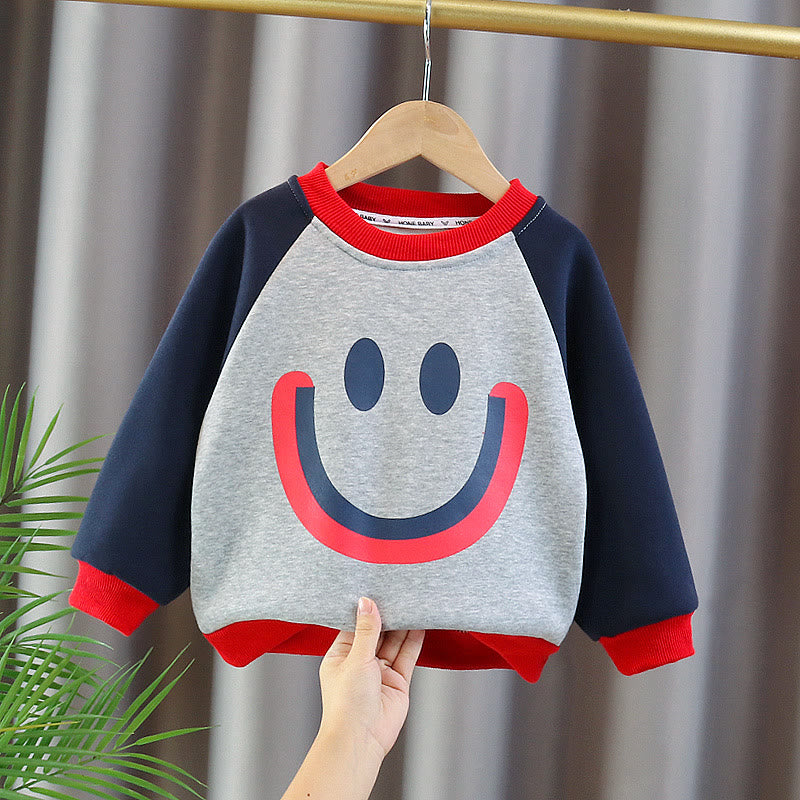 Toddler Contrast Sleeves Smile Color Block Fleece Sweatshirt