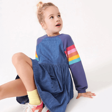 Toddler Girl Rainbow Sleeve Denim Dress