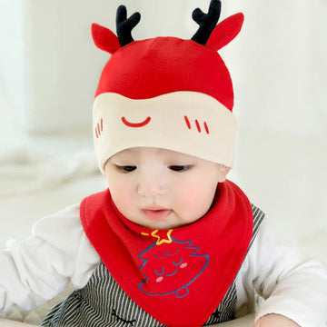 Baby Elk Christmas Beanie Bib 2 Pieces Set