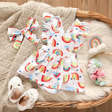 Baby Rainbow Star Ruffle Bodysuit with Headband