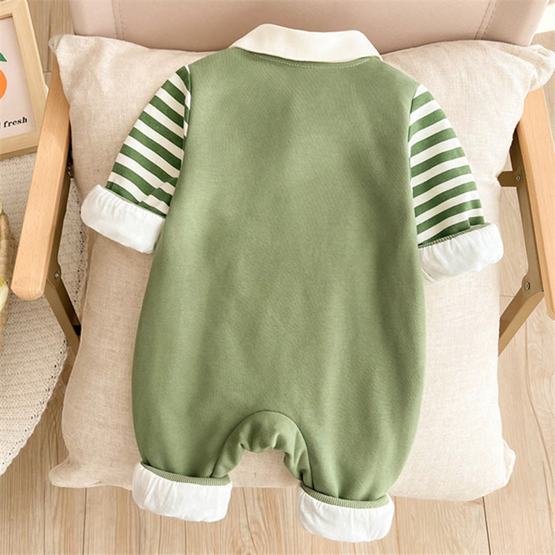 Baby Collar Striped Crocodile Fake 2 Pieces Romper